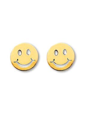14K Yellow Gold Smiling Emoji Stud Earrings | Fun Jewelry By Tehrani Jewelry